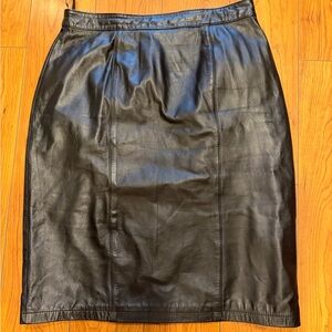Vintage Black Genuine Leather Pencil Skirt